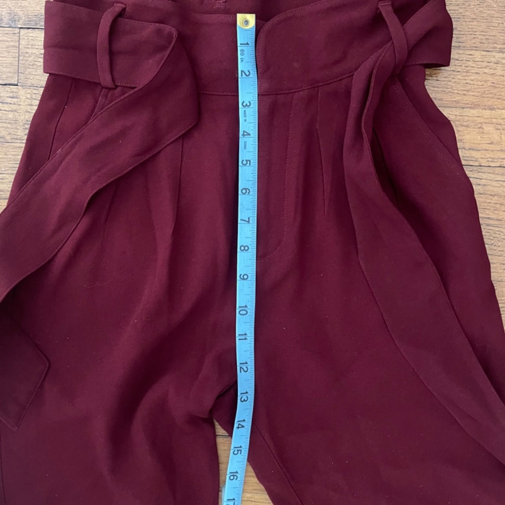 Sézane Austin Paperbag Waist Trousers Burgundy High Rise Belted US 0 - Picture 6 of 9